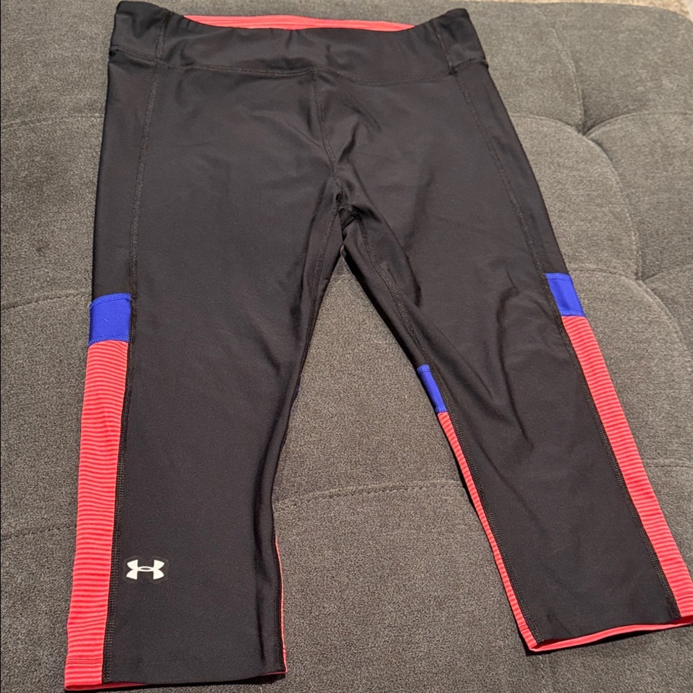 Under Armour Black Leggings with Pink and Blue Accents